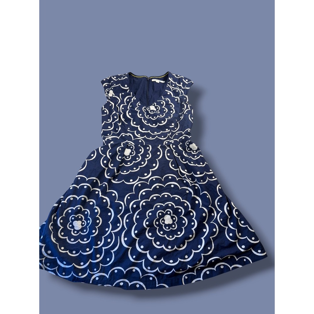 Boden Navy White Floral Cotton Fit & Flare Dress US 10R - Picture 6 of 12